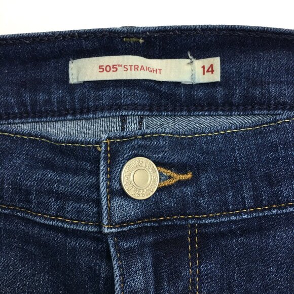 Levi's 505 Women's Straight Leg Jeans Stretch Dark Wash size 14 length 33" - Picture 4 of 9